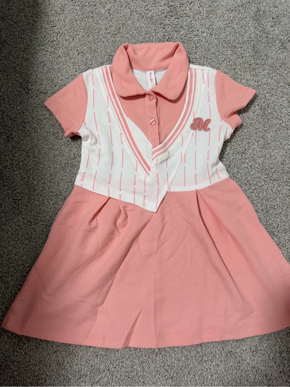 Moose Girl Kids Pink Polo Dress with White Knit Vest Detail